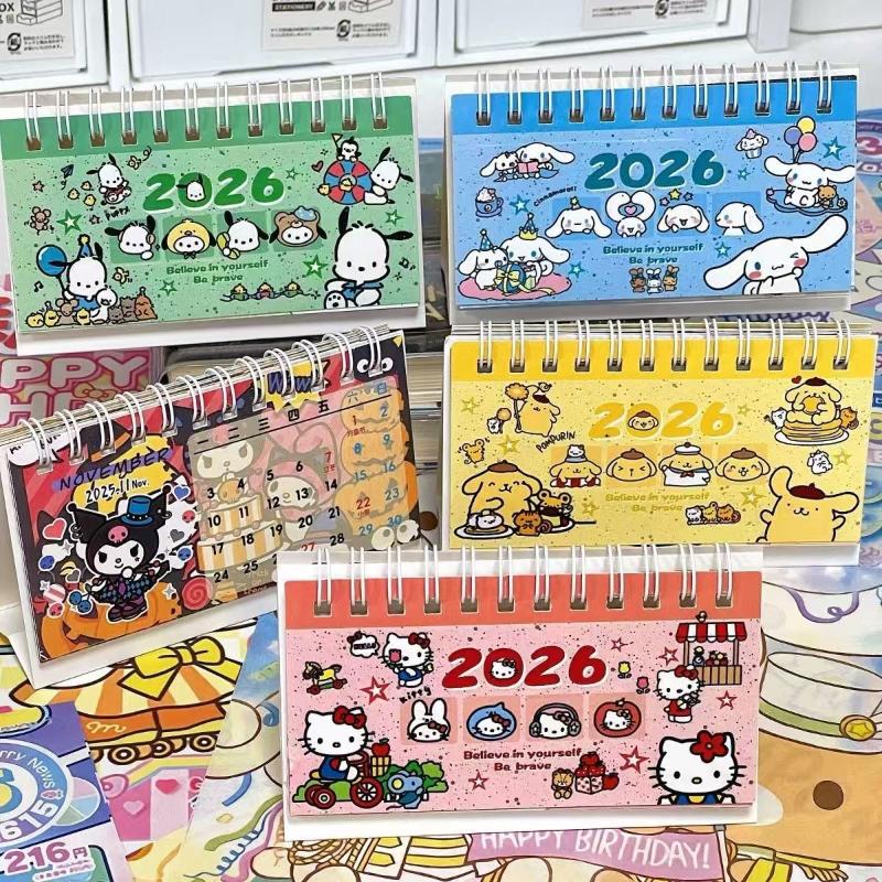 Cute Cartoon 2026 Colorful Sanrio Small Desk Calendar Desktop Ornament Creative Calendar Planner Desktop Office Stationery Gifts