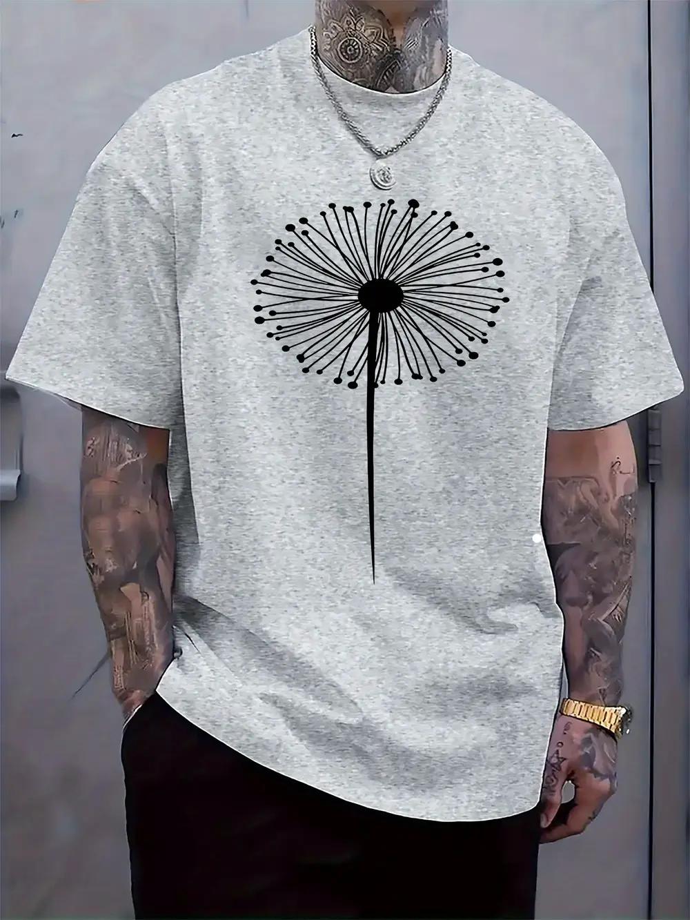 Casual Crew Neck Short Sleeve T-shirt with Dandelion Print - Regular Fit XL