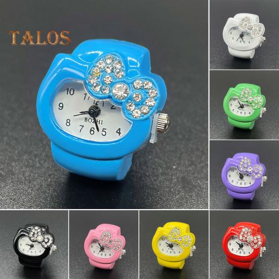 Kreslený prsten s kočičími prsty Hodinky s drahokamu Bowknot Pružný pásek z nerezové oceli Dámské prsteny s prstenem pro kočky Dárek k narozeninám Módní doplňky