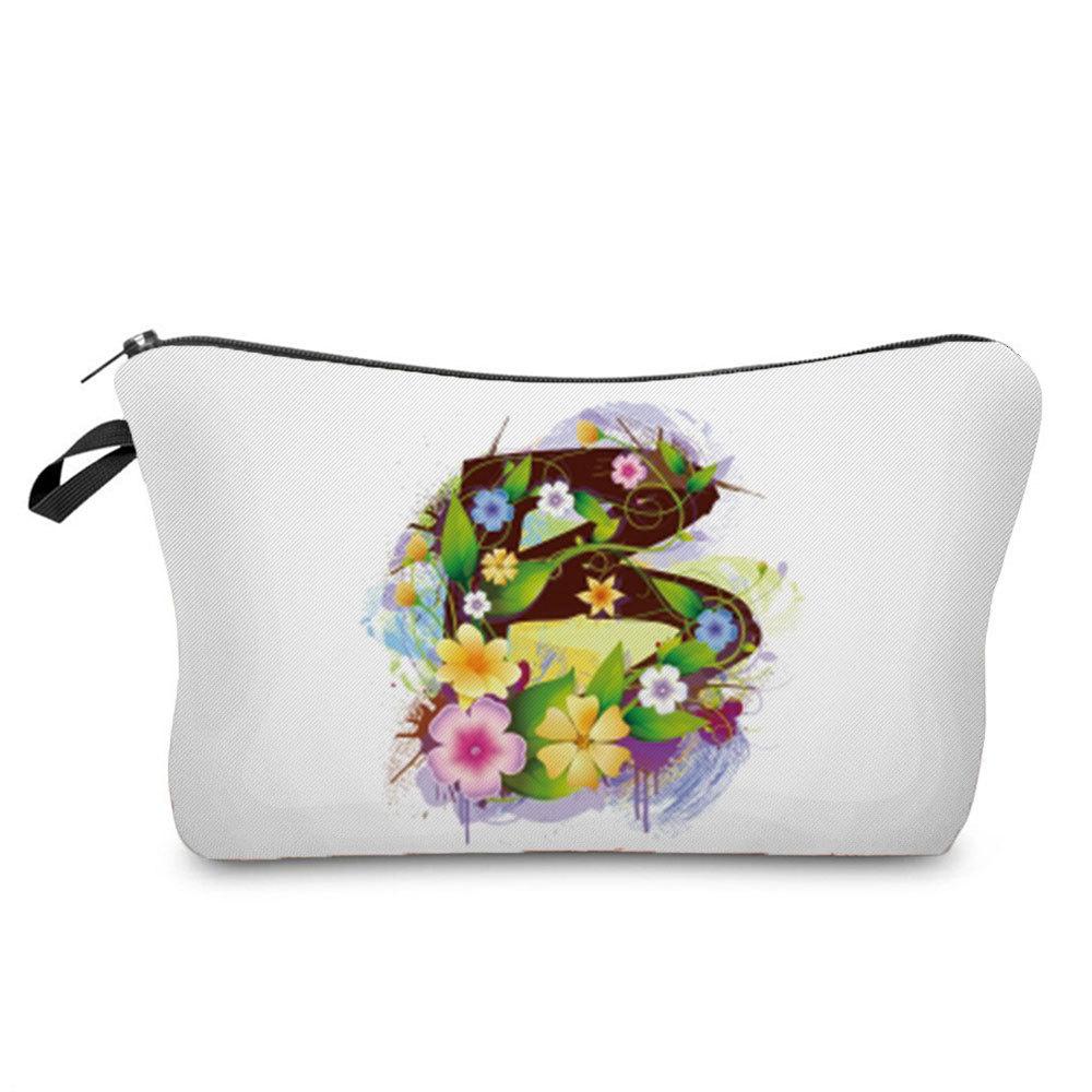 Women Flower Group Letters Print Cosmetic Bag Toiletries Organize Travel Storage Case 6787