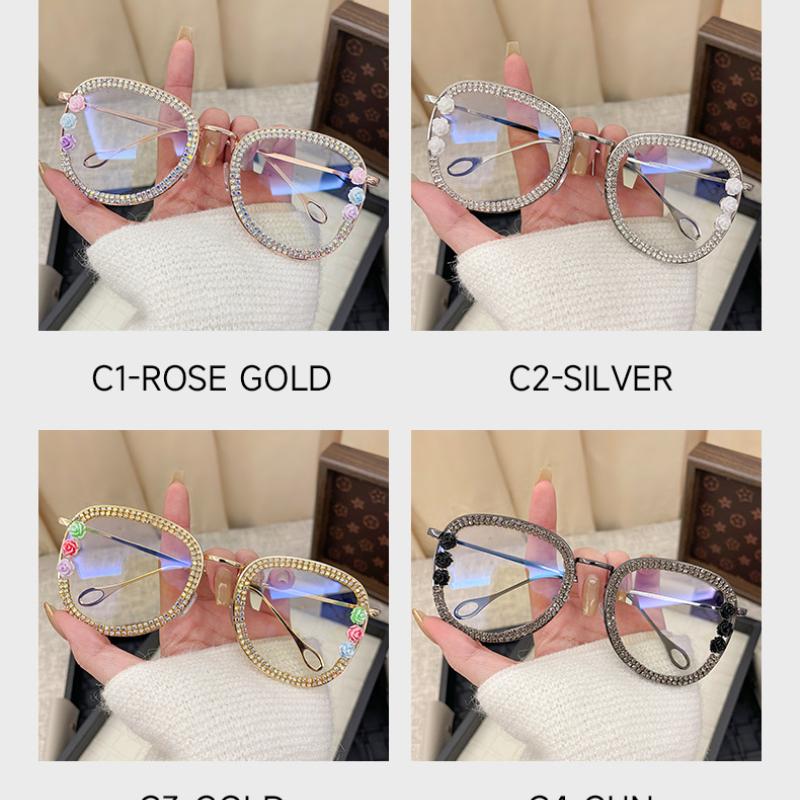 With Diamond Studded Anti Blue Light Glasses Fashionable and High-Quality Luxury Eyeglass Frames for Men and Women