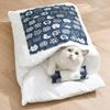 Japanisches Haustierbett Warmer Katzenschlafsack Tiefschlafhöhle Winter Abnehmbares Haustierhausbett für Katzen Hunde Nestkissen mit Kissen