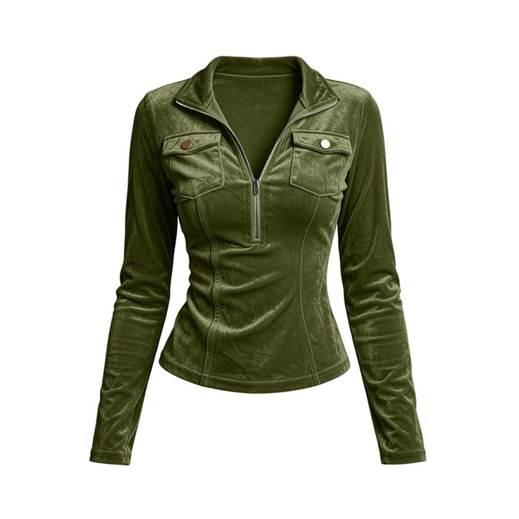 Women's Casual Velvet V Neck Long Sleeve Top