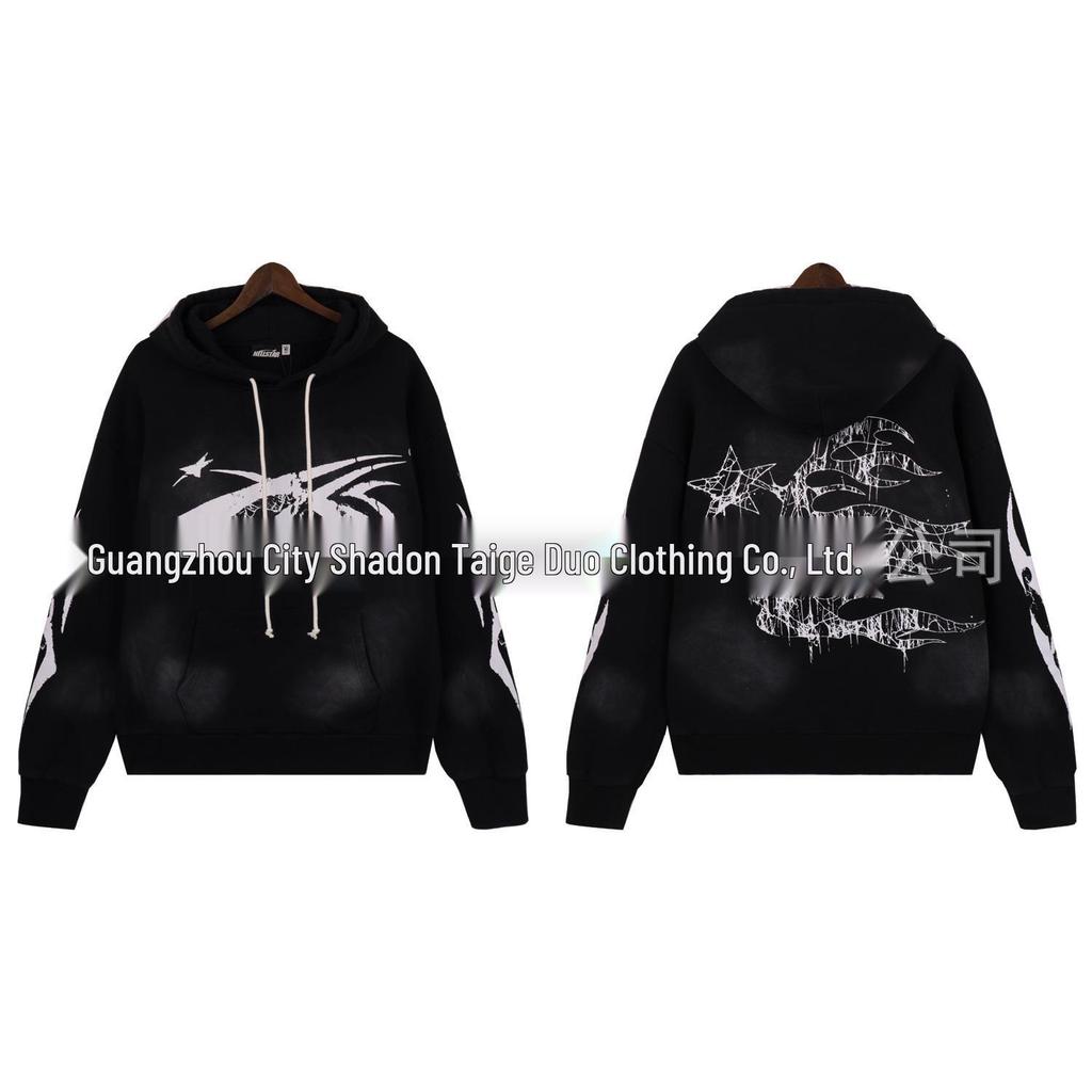 Retro Hell Star Unisex Hooded Cardigan with Large Logo - Celebrity Style