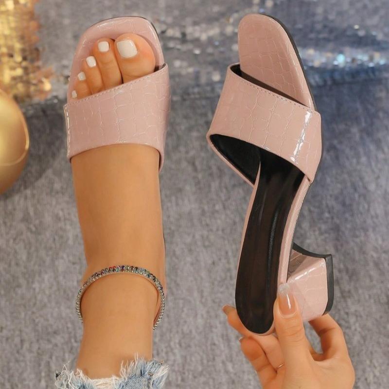 

Fashion Women Pumps Slippers Ladies Square Toe Female Slides Summer High Heels Sandals Solid Ladies Shoes 2025 35
