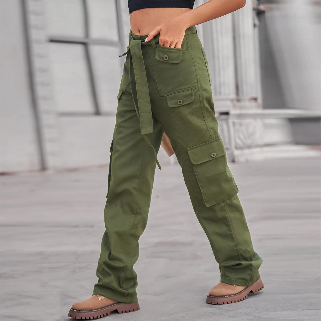 Women's Fashionable Solid Color Denim Pocket Workwear Casual Jeans