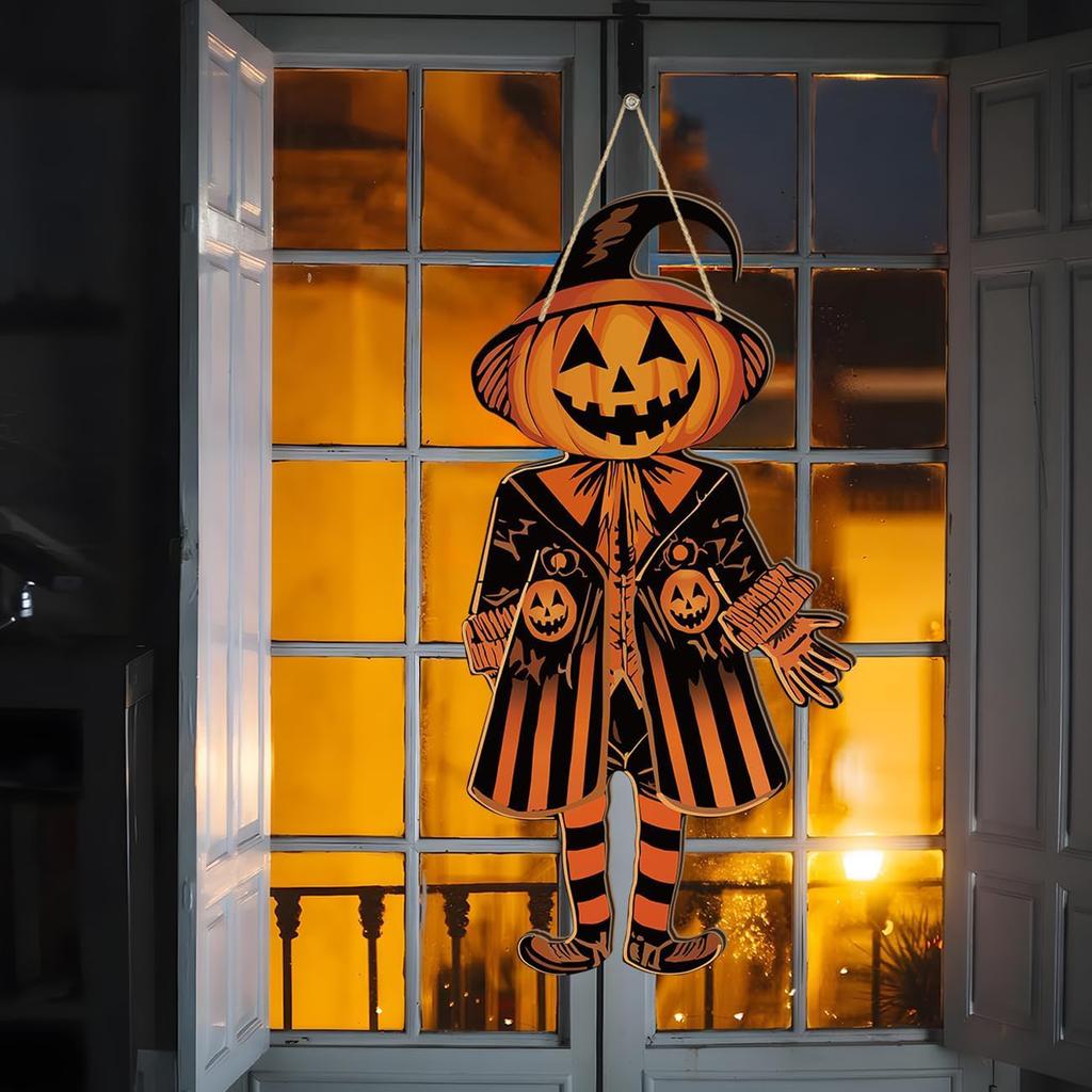 Vintage Halloween Decorative Door Sign 23.6 Inch Retro Halloween Party Wall Door Hanging Horror Pumpkin Style Sign
