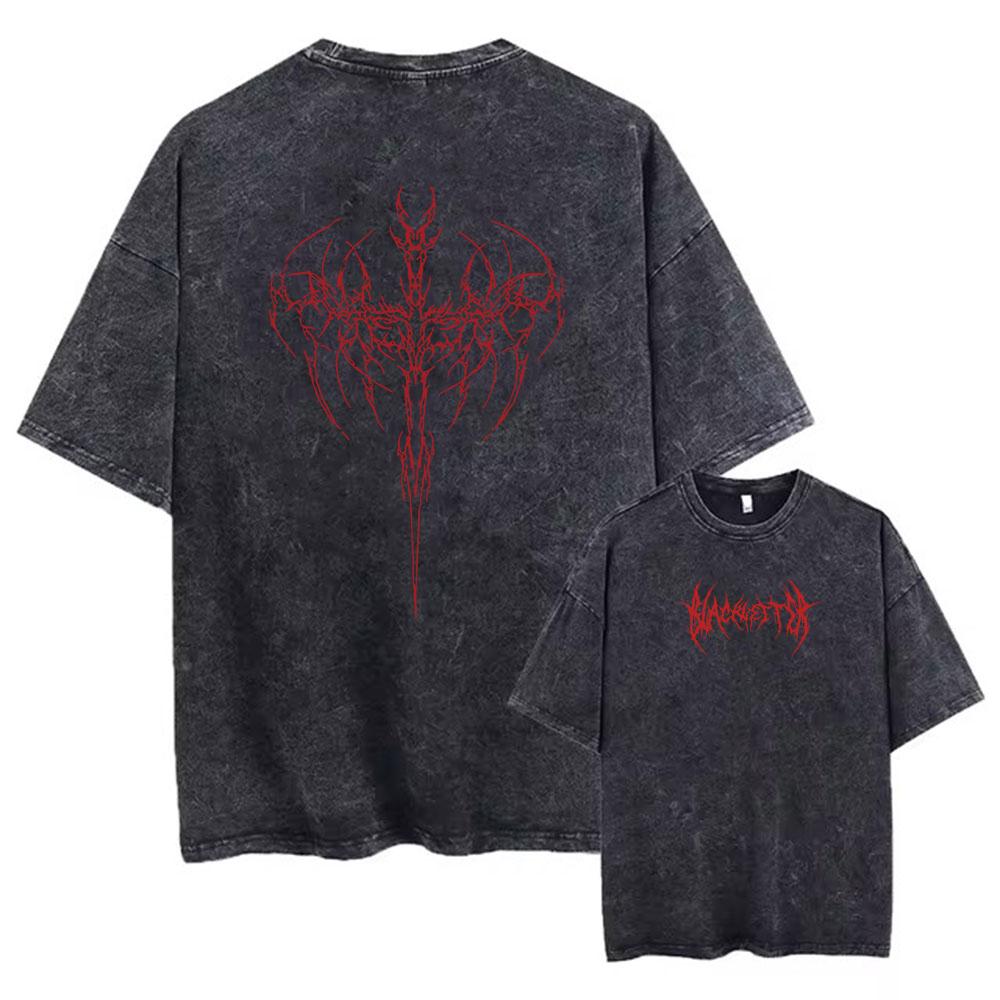 Mens Red Thorn Print Fashionable Washed TShirt Summer Casual  Cotton Short Sleeve Daily Home Wear Fitness Running Base Top