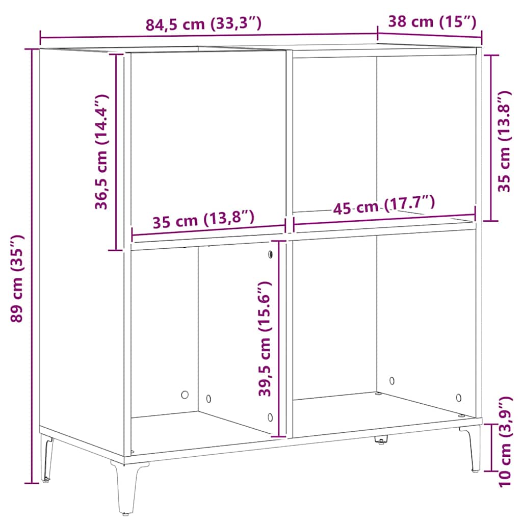 Vinyl Record Cabinet Black Oak Effect 84.5 x 38 x 89 cm
