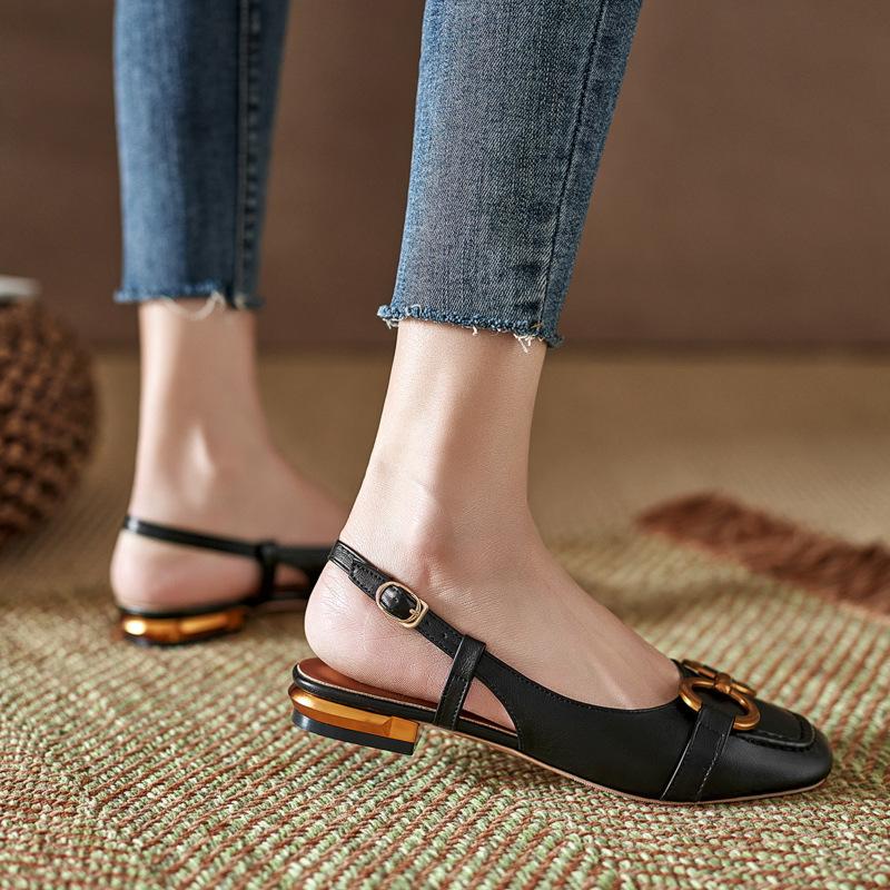 2025 summer new bag head sandals fairy after the wind empty single shoes retro thick heel French Roman shoes woman