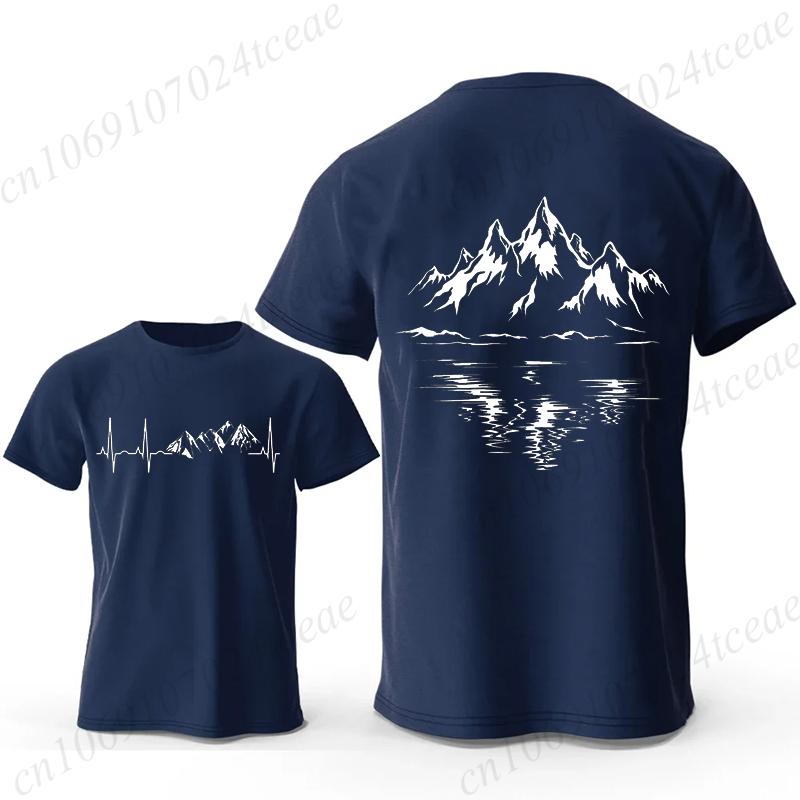 Mountain Print Men's T-shirt Summer Comfortable Breathable Short-sleeve Top Mountain Heartbeat Pulse Line Oversized Men T-shirt