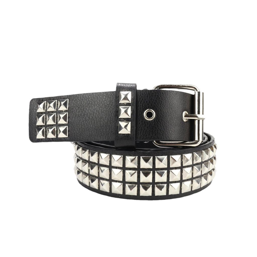 Punk Belt Women'S Square Beads Metal Rivets Pyramid Decoration Men'S And Women'S Pu Belt Hip Hop Jeans Belt