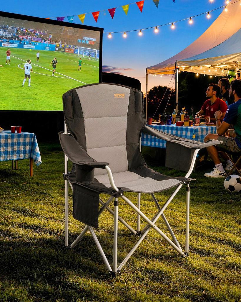 VEVOR Oversized Camping Chairs, 204 kg Heavy Duty Support, Portable Folding Camp Chairs with Padded Backrest & Armrests