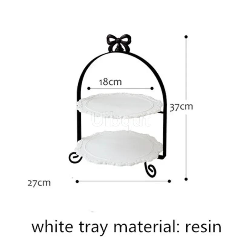 Weißer Desserttisch-Ausstellungsständer Hochzeitsdekoration Nachmittagstee Doppelschichtiger Tortenständer Goldfarbener Gebäckdekorationsteller 3-schichtig