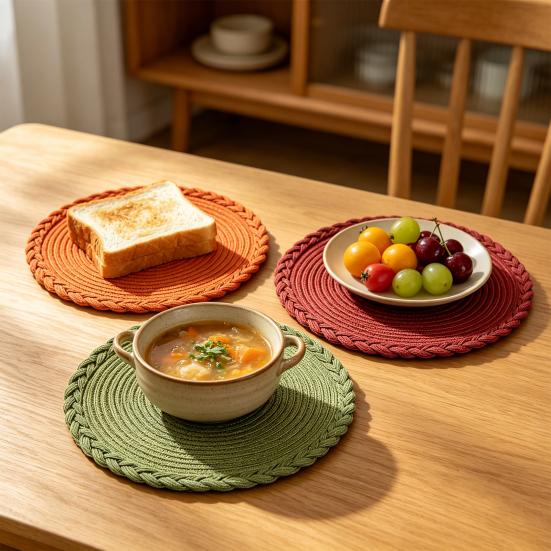 12-inch Ronde Placemats, Geweven Gevlochten Polyester Placemats, Wasbare Hittebestendige Ronde Eettafelmatten voor Keuken