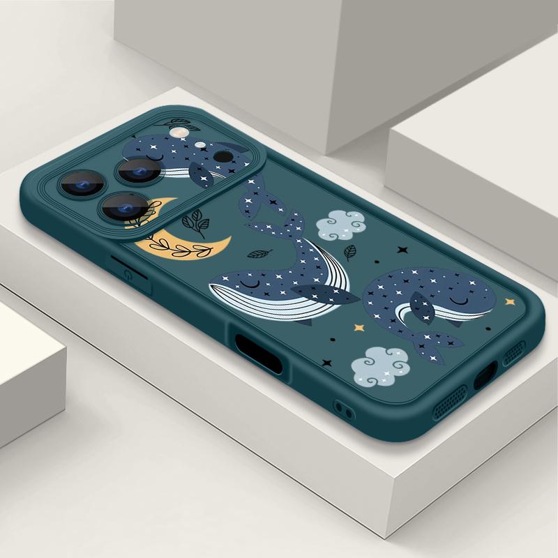 Cartoon Whale Patterned Phone Case For iPhone 17 Pro Max Air 16e 16 15 14 Pro Max 13 12 Pro 16 15 Plus Shockproof Silicone Cover