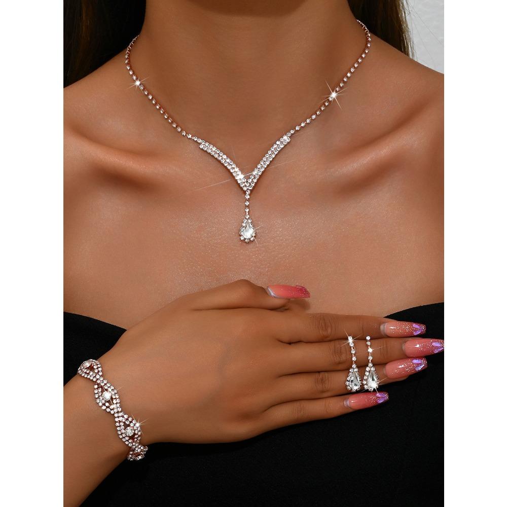 Girls' Jewelry, Flash Diamond Necklace, Earrings, Stud Earrings, Wedding Jewelry Set.