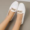 Spring and Autumn Women's Round Toe Low Heel Metal Chain Casual Shoes