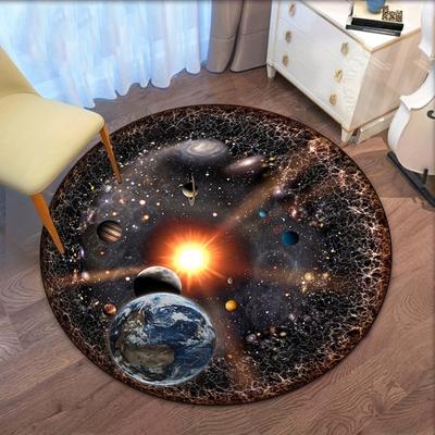 Solar System Planet Round Rug Crystal Velvet Floor Mat Space Universe Art Decorative Home Bedroom Living Room Area Rug for Kids
