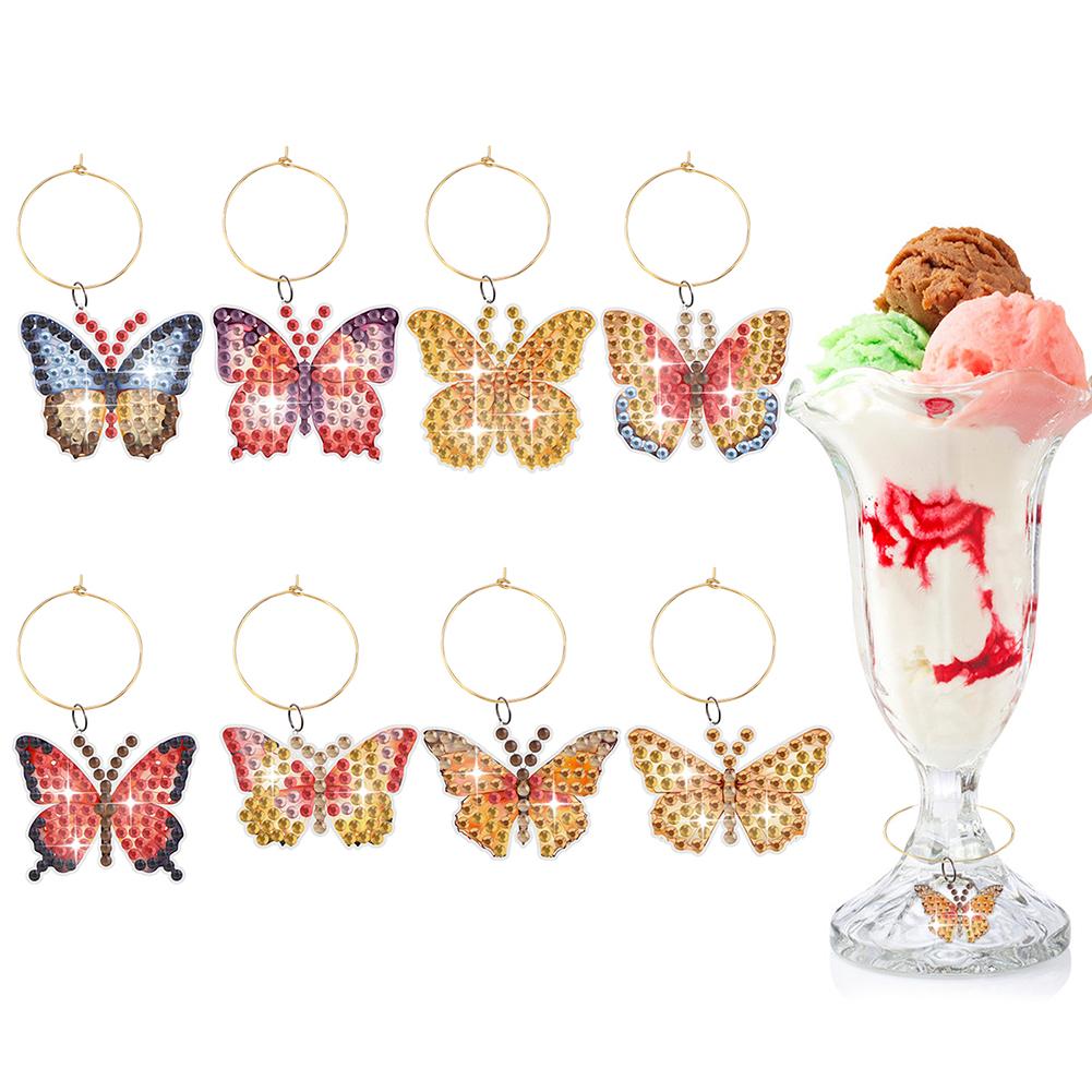 6/8 Pcs Diamond Art Drink Markers Leaf Hat Cake Diamond Painting Wine Glass Decor Butterfly Cat Kaleidoscope for Adult Beginners