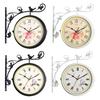 Iron Double Faced Retro Wall Hanging Clock Garden Decor, Pointer and Roman Number Dial