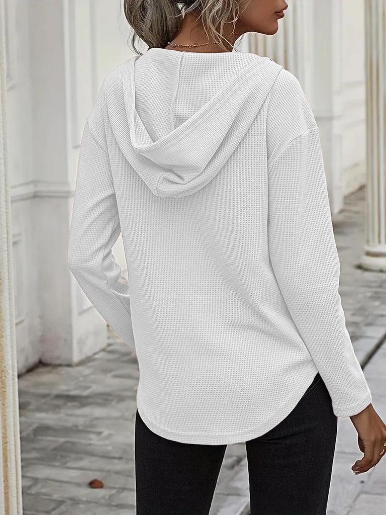 Elegant 2025 V-Neck Women's Hoodie - Soft Long Sleeve Drawstring Sweatshirt