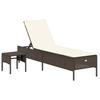Sun Lounger with Table and Cushion Brown Poly Rattan