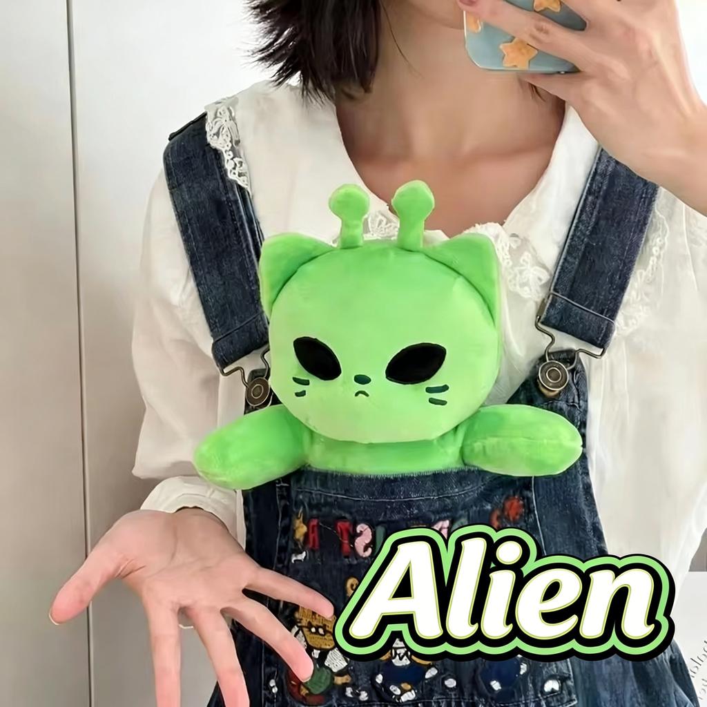 Cute Alien Cat Plush Toy Green Kitten Soft Stuffed Doll Kawaii Anime Plush Pillow Home Decor Ornament For Kids & Adults
