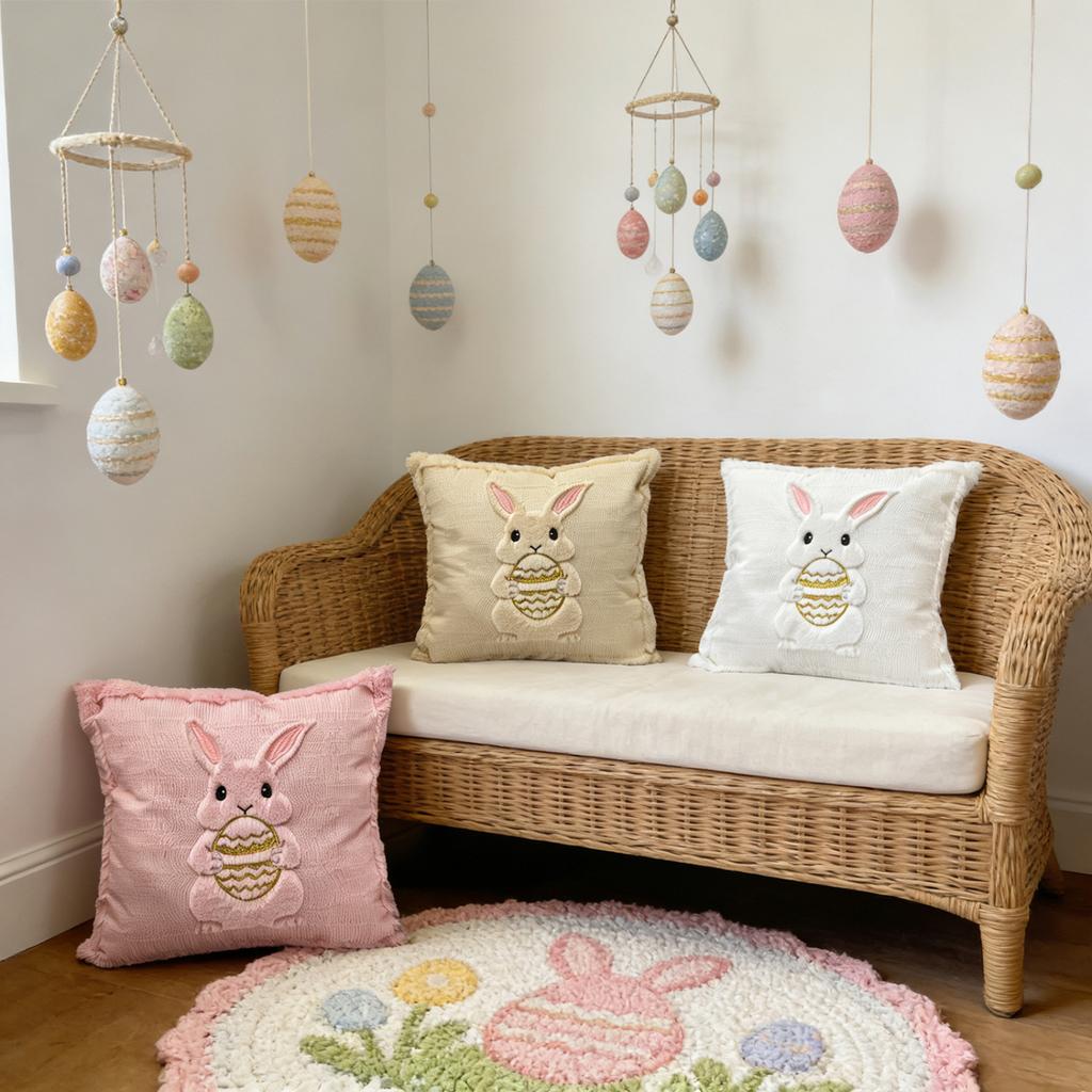 Housse de Coussin Lapin de Pâques Housse de Coussin Décorative Pour Canapé