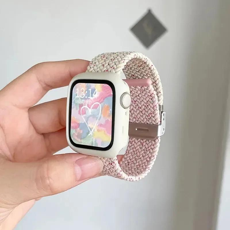 Candy Silicone Case+Strap For Apple Watch Series 9 8 7 45mm 41mm Band SE 6 5 4 44mm 40mm Nylon Correa Strap Iwatch Ultra 2 49mm