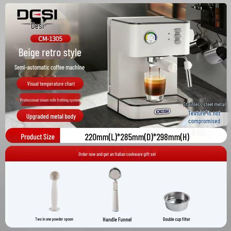 

DESI Retro Style Semi-Automatic Italian Coffee Machine with Metal Body and Integrated Milk Frother for Home and Small Commercial Use