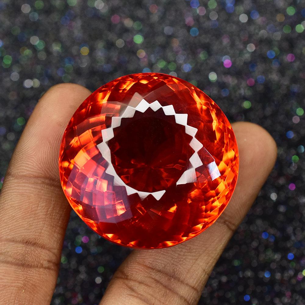 Lab Created 215.1 Ct Orange Topaz Round Cut Flawless Loose Gemstone For Gifting