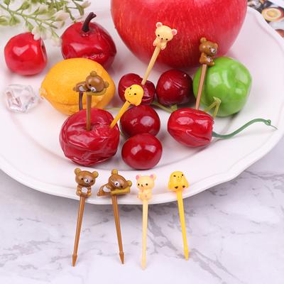 8 Piezas/Set Mini Tenedor de Fruta de Oso de Dibujos Animados para Niños Snack Postre Palillo Decoración de Fiesta Almuerzos Bento para Pastel Lindo