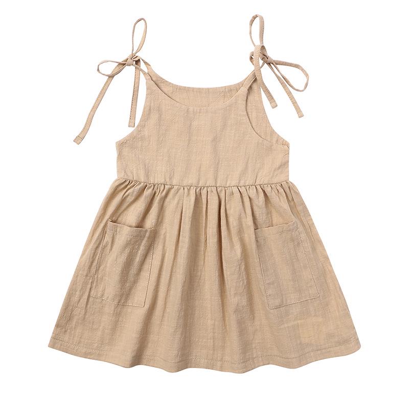 French-Style Summer Sleeveless Dresses for Girls: Strappy Princess Design 100 cm хаки