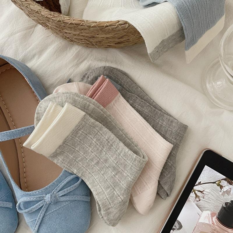 Ladies Spring and Summer Thin Color Hollow Out Boneless In The Tube Pile Pile Cotton Socks