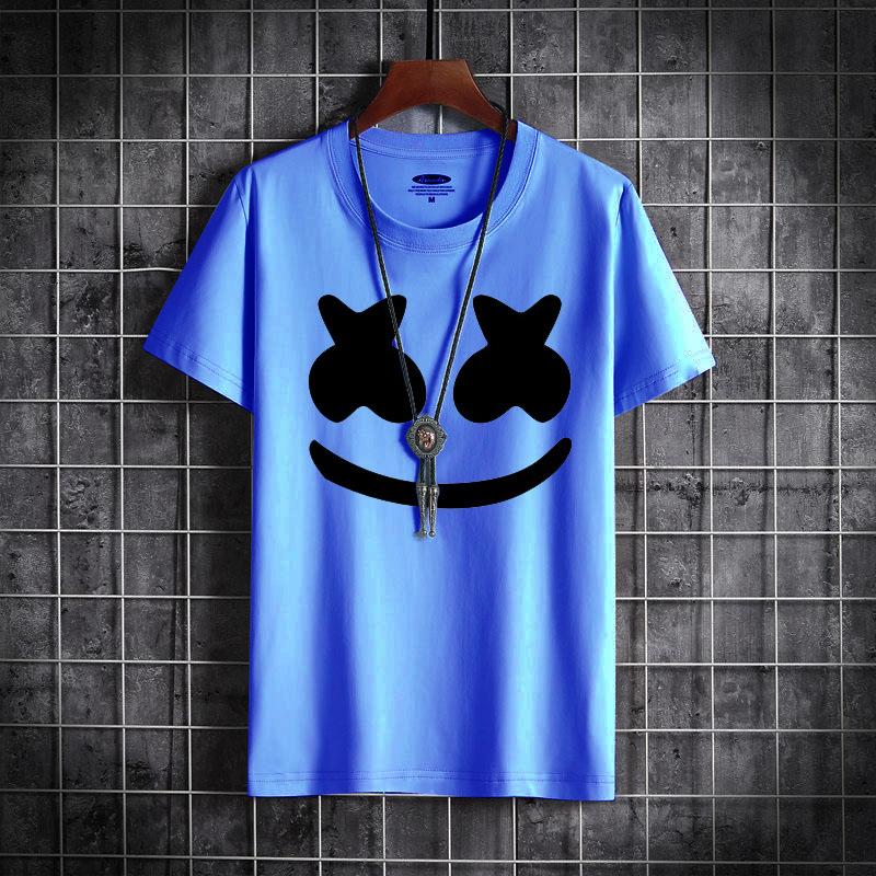 Same Style For Men And Women, Marshmallow Smiley Face, Printed Short-Sleeved T-Shirt And Top.