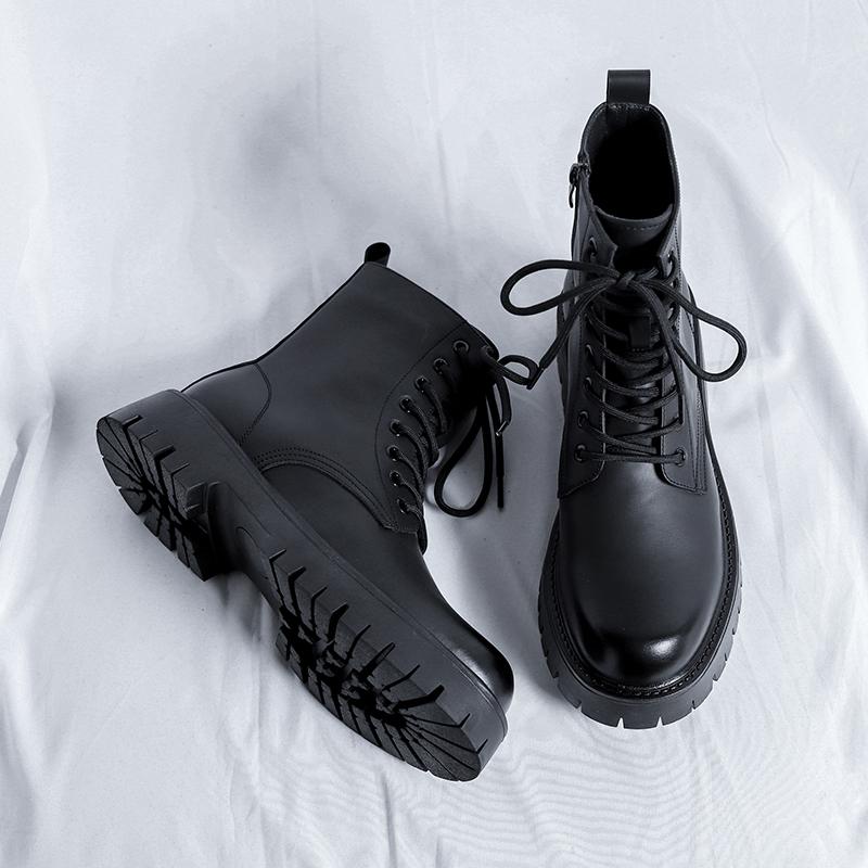 Fashion British Style Men Casual Leather Outdoor High Top Boots Classic Thick Bottom Antiskid Motorcycle Boots New Working&Safety Shoes