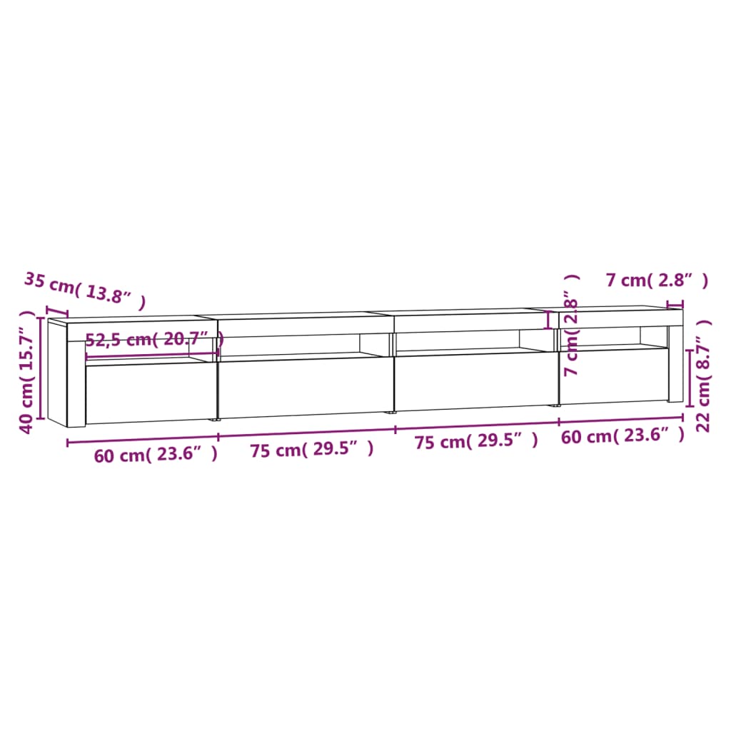 TV Cabinet with LED Lights Grey Sonoma 270 x 35 x 40 cm