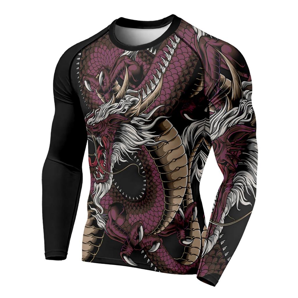 Autumn 3D Printed Dragon Pattern Round Neck Men's T-shirts Casual Long Sleeve Oversized Pullover Fashion Tops