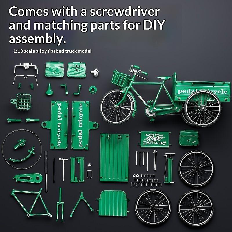 1 Set Vintage Bicycle Model Building Kits Metal Classic Retro Assembly Model Tricycle Kids Toys
