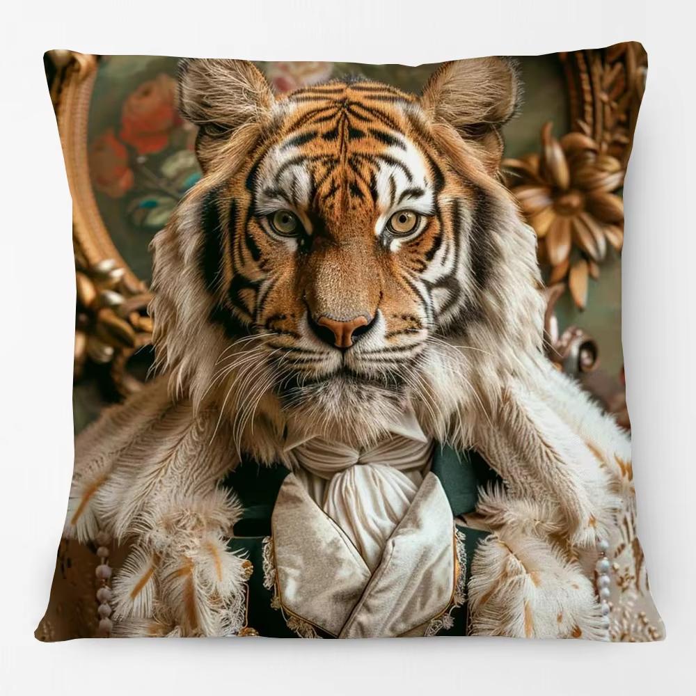 Animals Portrait Poster Pillowcase European Fashion Leopard Royal Lion Zebra Living Room Cushion Cover Square Home Decoration