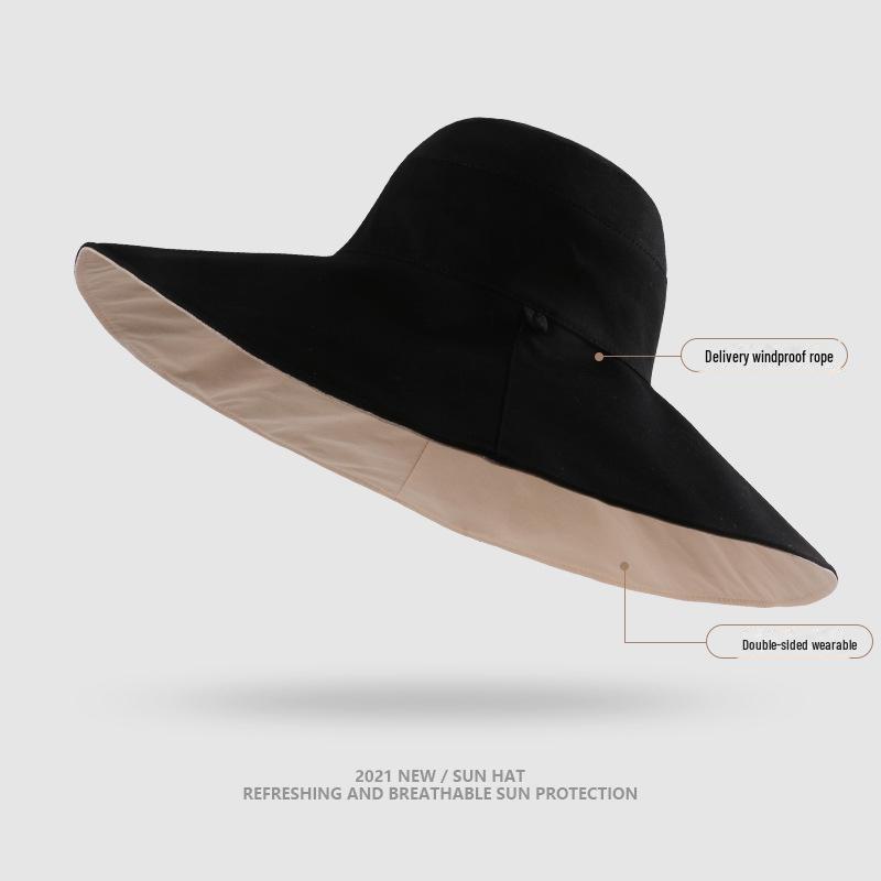 

Женская модная складная шляпа от солнца: Двусторонняя, защита от УФ-излучения, большие поля, летний козырек 56-58cm чёрный/бежевый
