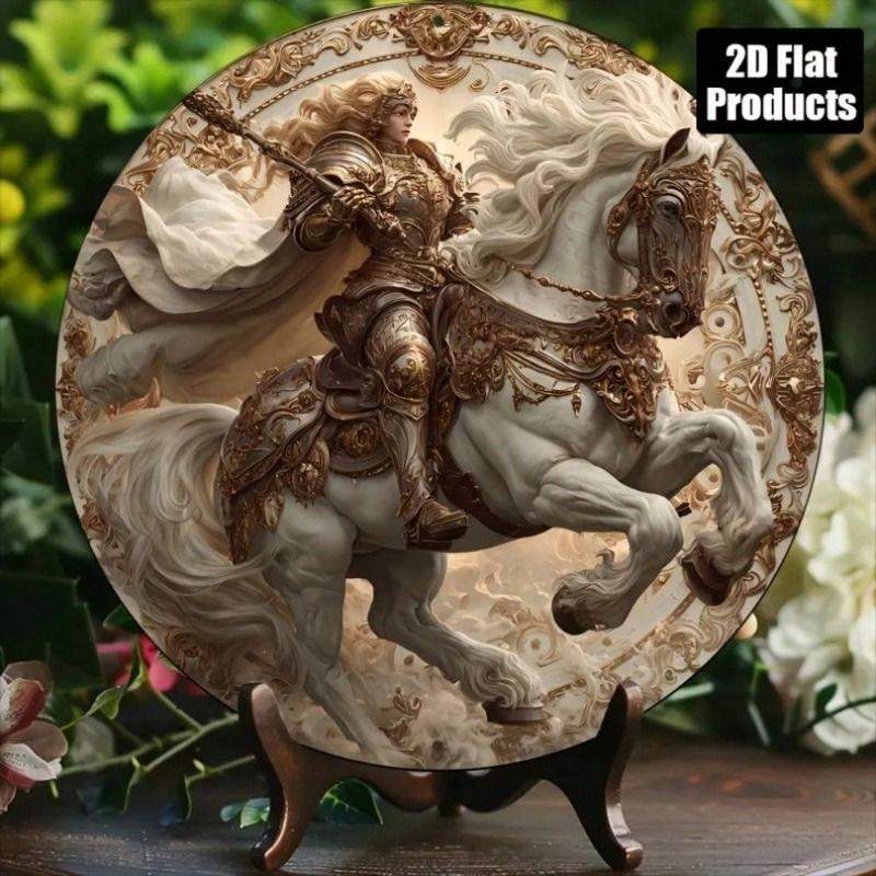 Vintage Knight on Horse Metal Poster 8x8 Inch Equestrian Wall Decor