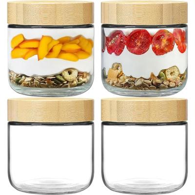 4-pack 10oz Glass Jars with Airtight Lids, Overnight Oats Containers with Bamboo Lids, Wide Mouth Mason Salad Jars, Glass Food Storage Containers