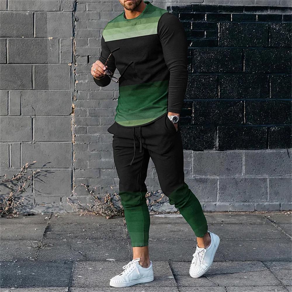 Summer Mens Tracksuit 2 Piece Sets Trend O-neck Long Sleeve T Shirt+Pants Oversized Loose Clothes Sports Style Man Clothing 2023