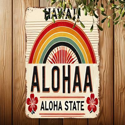 Vintage Hawaje Stan Aloha Metalowy Znak Blaszany Wiszący na Ścianie Żelazna Tablica do Dekoracji Domu Pokoju Restauracji Baru Kawiarni i Garażu