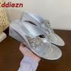 Fashion Luxury Fashion Rhinestones Women Wedges Slippers Shoes Female Flip Flops Heeled Sandals Slippers Slides Shoes For Ladies