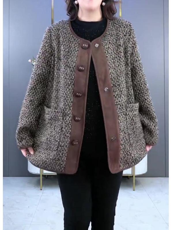 Plus Size Warm Wool Coat for Middle-Aged Women: Autumn/Winter Fashion for Casual Elegance