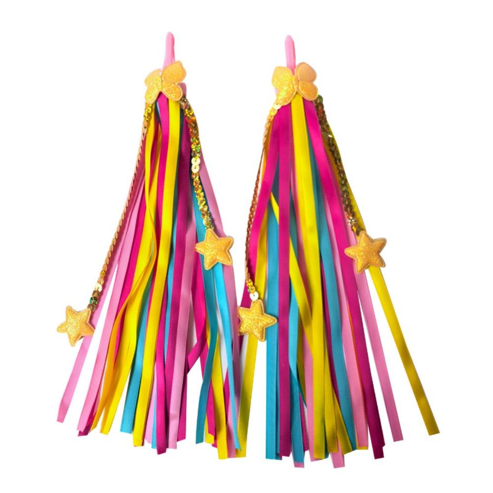 1pair Colorful Bike Tassels Ribbon Style Scooter Tassels Sparkly Handlebar Streamers  Scooter
