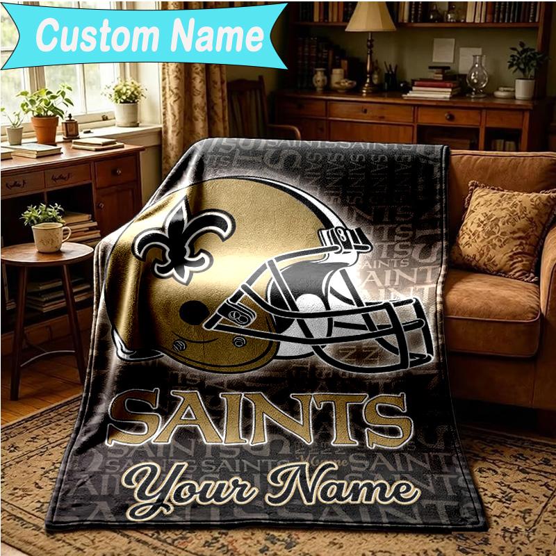 1PC Custom Name Blanket Orleans Saints Logo Flannel blankets Patterns Throw Blanket All-Season Soft Gift for Couch, Bed, Camping, Birthday gifts